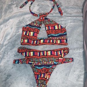 Multi colored keyhole bikini with cut out sides